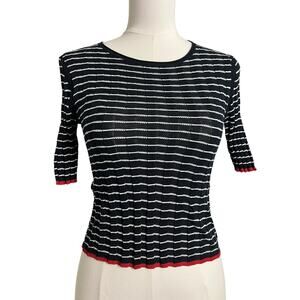 Guest In Residence Striped Knit Sweater Womens Black Red Top